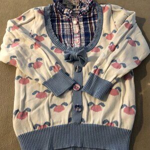 Richie House Girls White & Blue Sweater Long Sleeves Size 3T